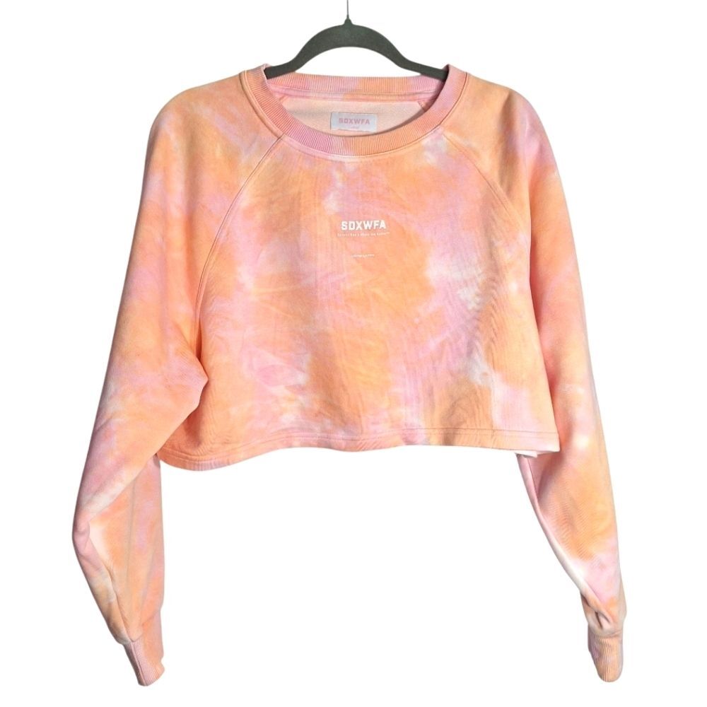 White Fox Cropped Sweatshirt Tie Dye Activewear Cozy Sporty Large Womens